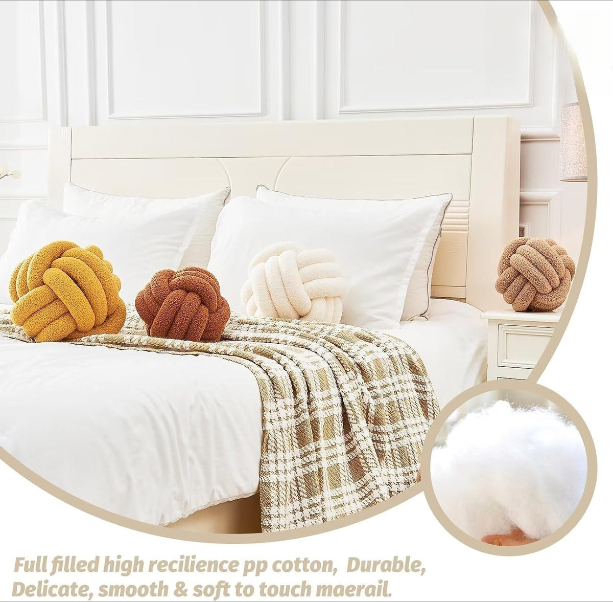 Ivory Knotted Ball Pillow 8.6 Inch
