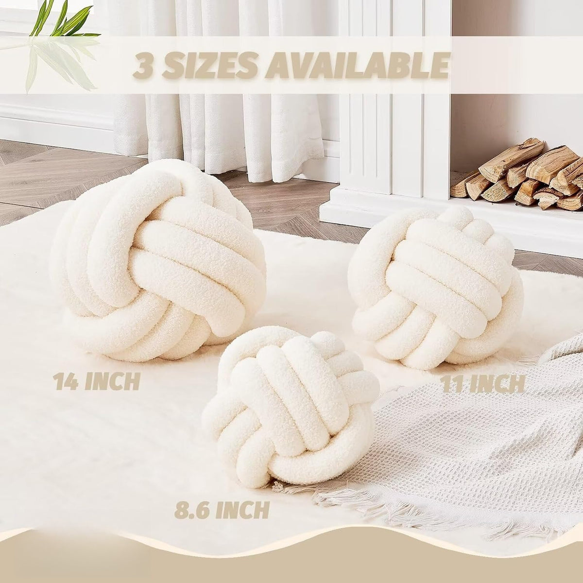 Ivory Knotted Ball Pillow 8.6 Inch