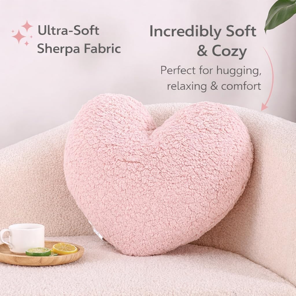 Pink Sherpa Heart‑Shaped Pillow 15"×17"