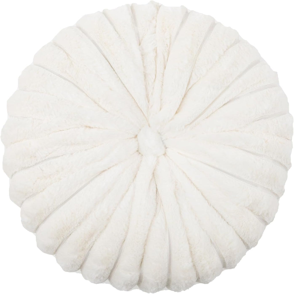 White Faux‑Fur Pumpkin Pillow 13.7" Round