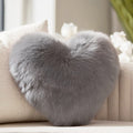 Grey Faux‑Fox‑Fur Heart Pillow Fluffy