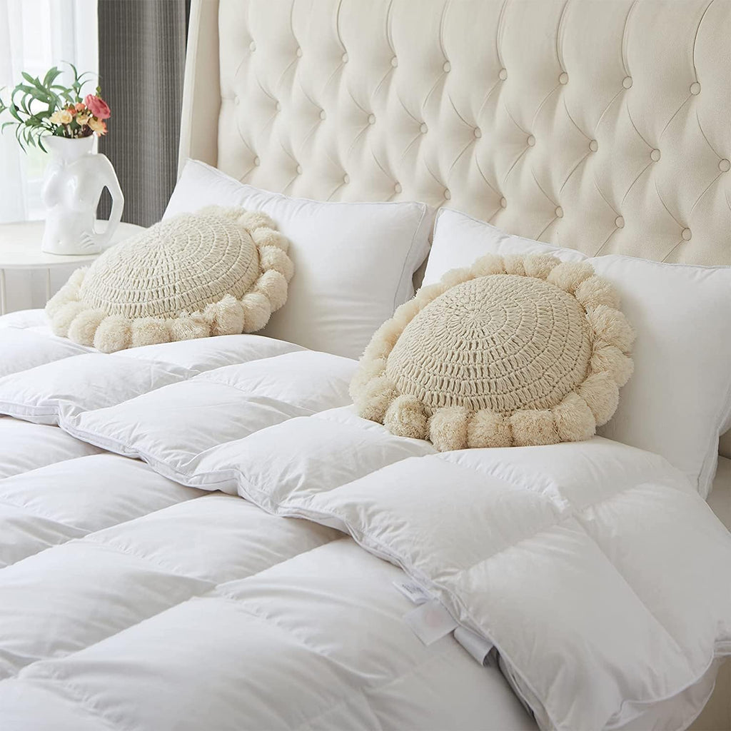 Beige Crochet Pom‑Pom Round Pillow 18 Inch