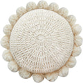 Beige Crochet Pom‑Pom Round Pillow 18 Inch