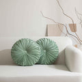 Sage Velvet Pleated Round Pillows Set of 2