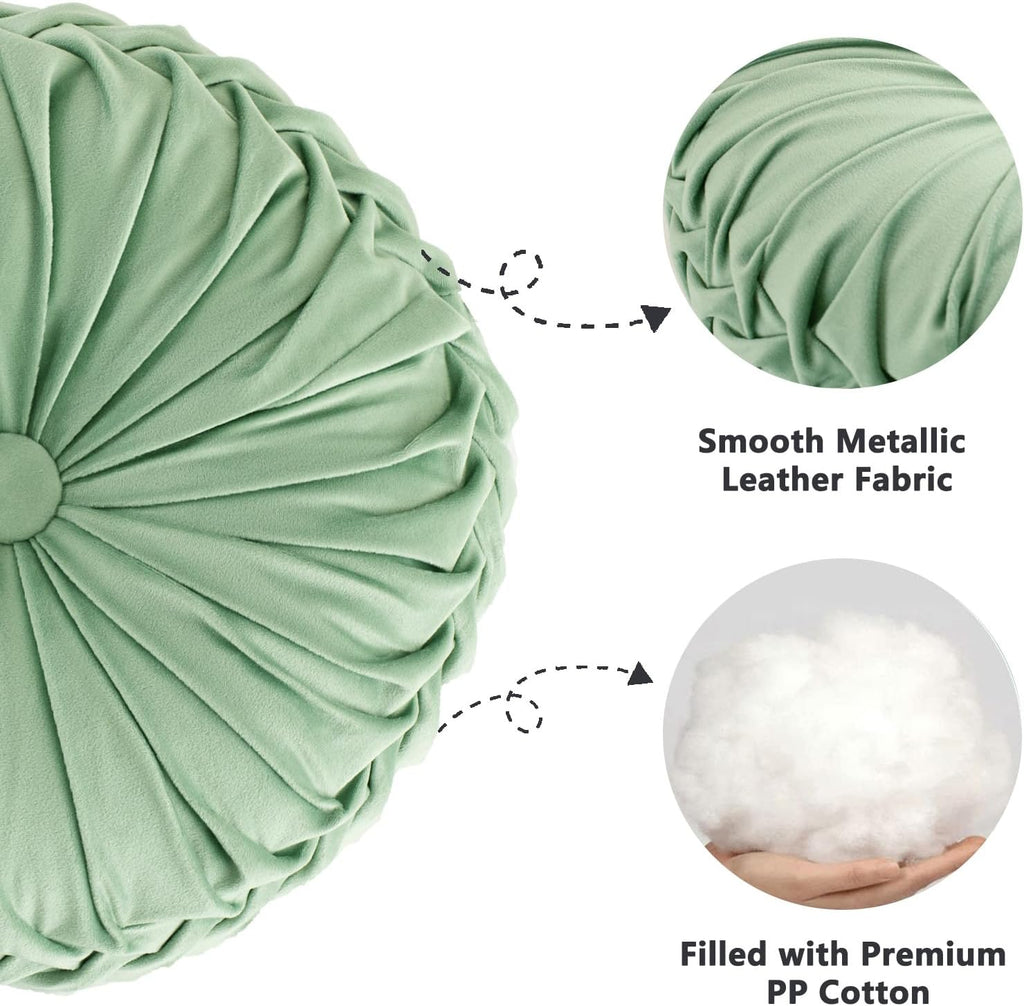Sage Velvet Pleated Round Pillows Set of 2