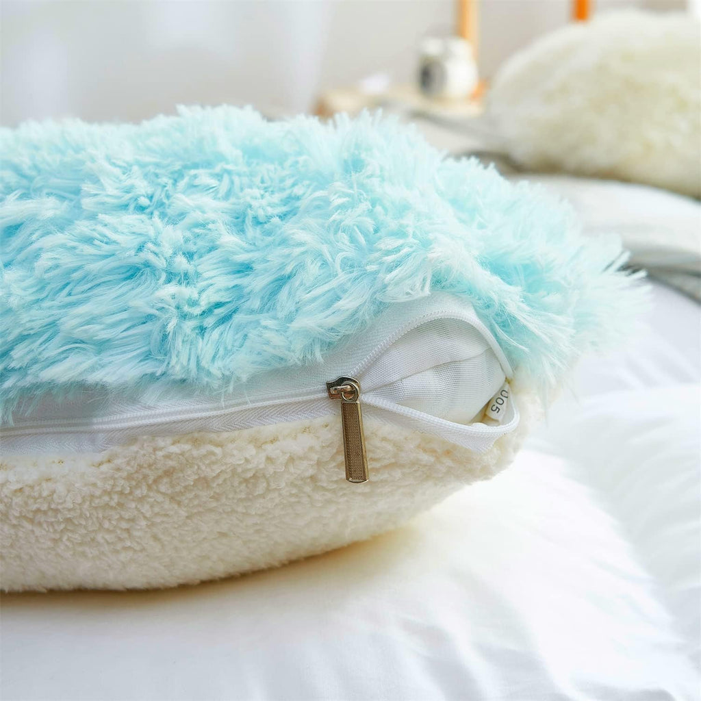 Blue Faux‑Fur Heart Pillow Fluffy