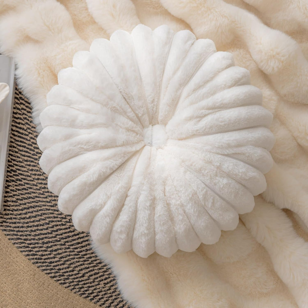 White Faux‑Fur Pumpkin Pillow 13.7" Round