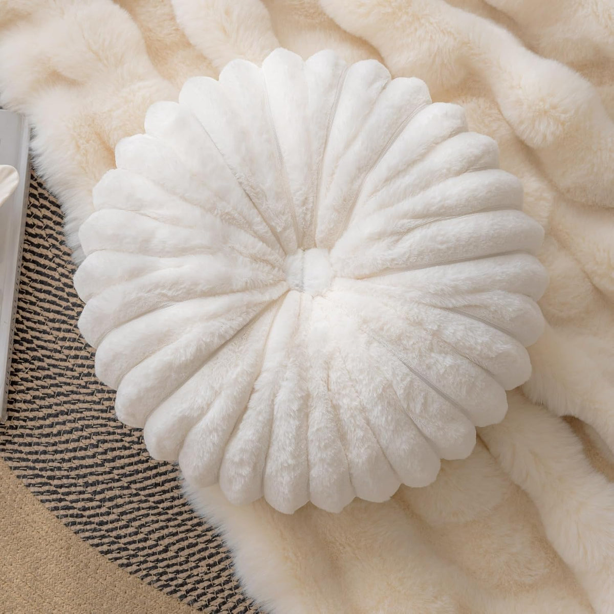 White Faux‑Fur Pumpkin Pillow 13.7" Round