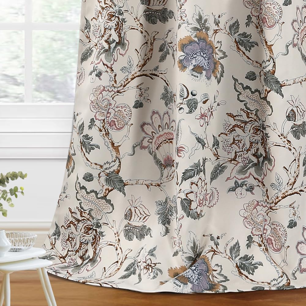 Brown Floral Blackout Curtains 84 Inch 2 Panels