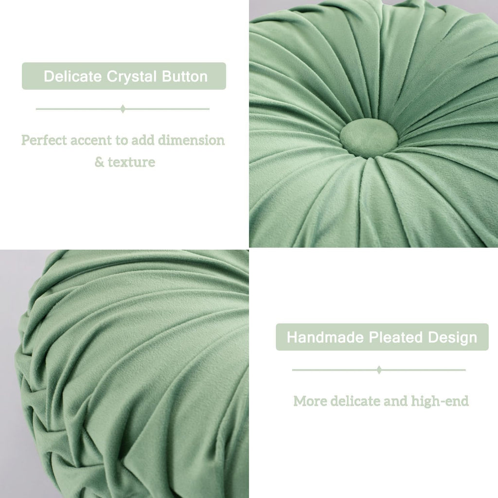 Sage Velvet Pleated Round Pillows Set of 2