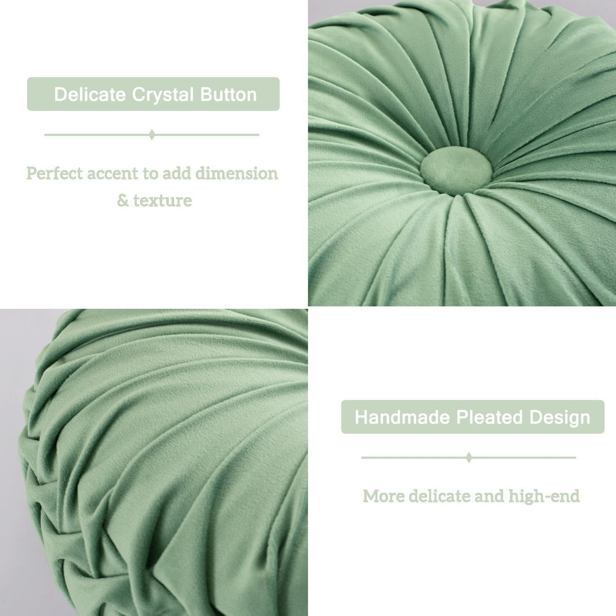 Sage Velvet Pleated Round Pillows Set of 2