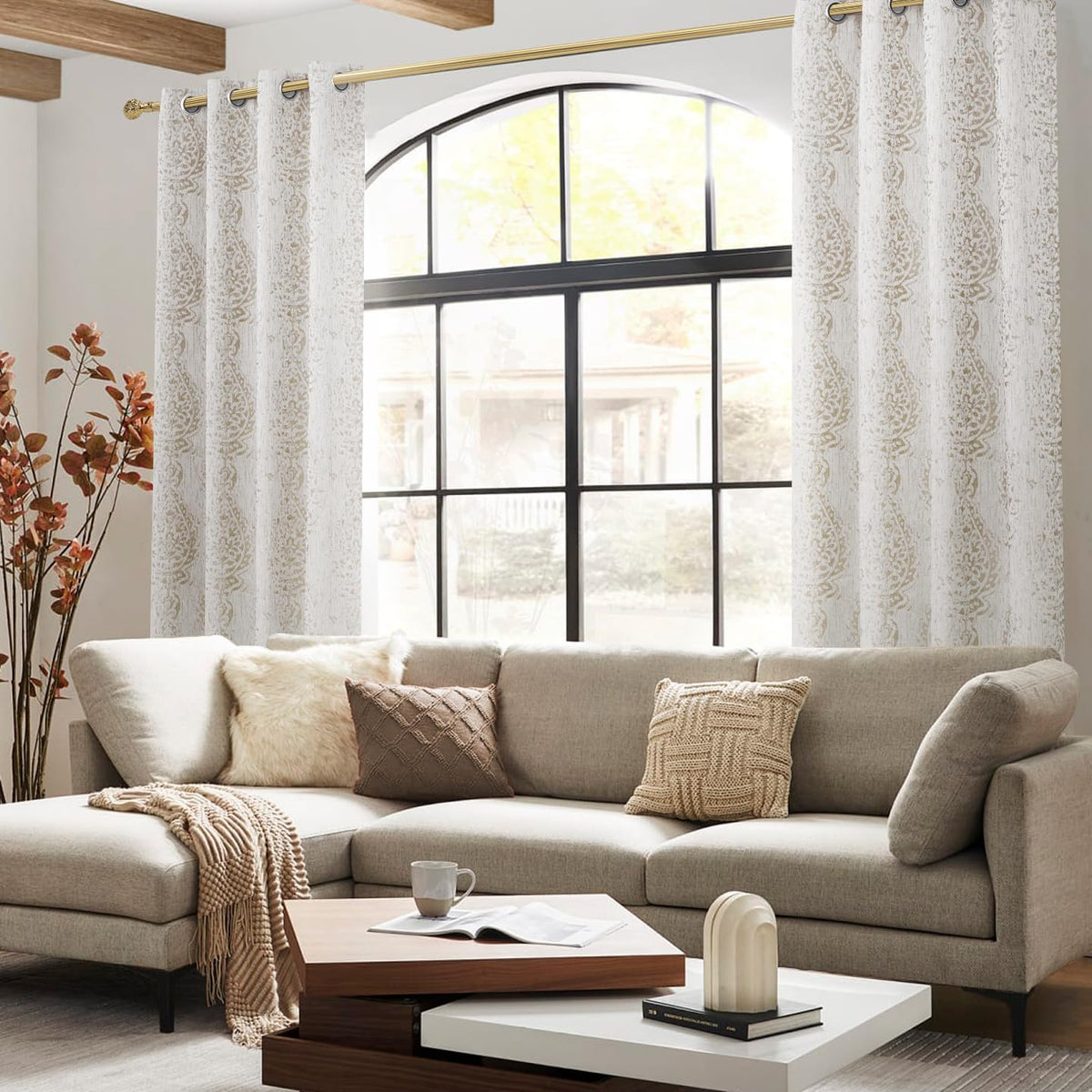 Damask Semi‑Blackout Curtains 84 Inch 2 Panels