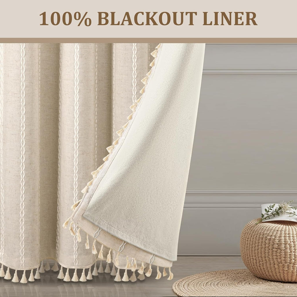 Linen‑Blend Blackout Curtains 84 Inch 2 Panels