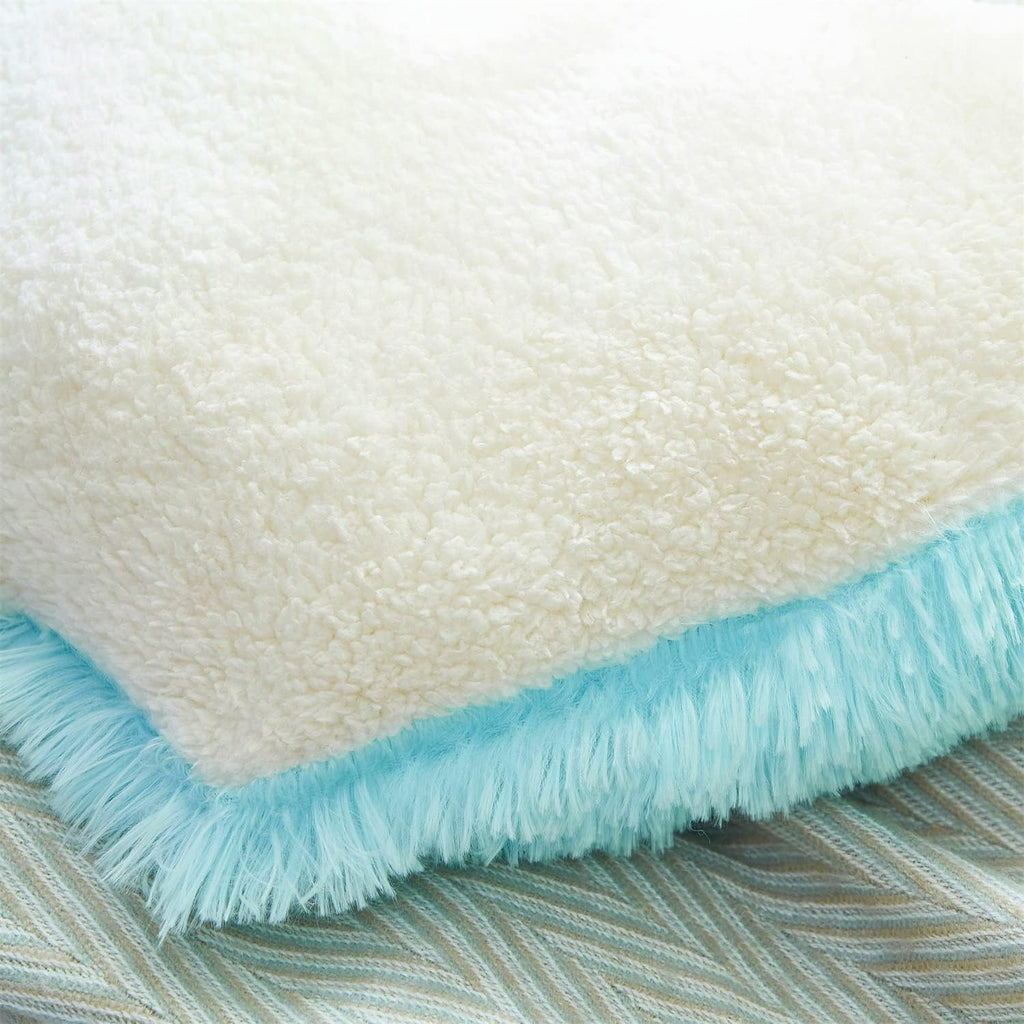 Blue Faux‑Fur Heart Pillow Fluffy
