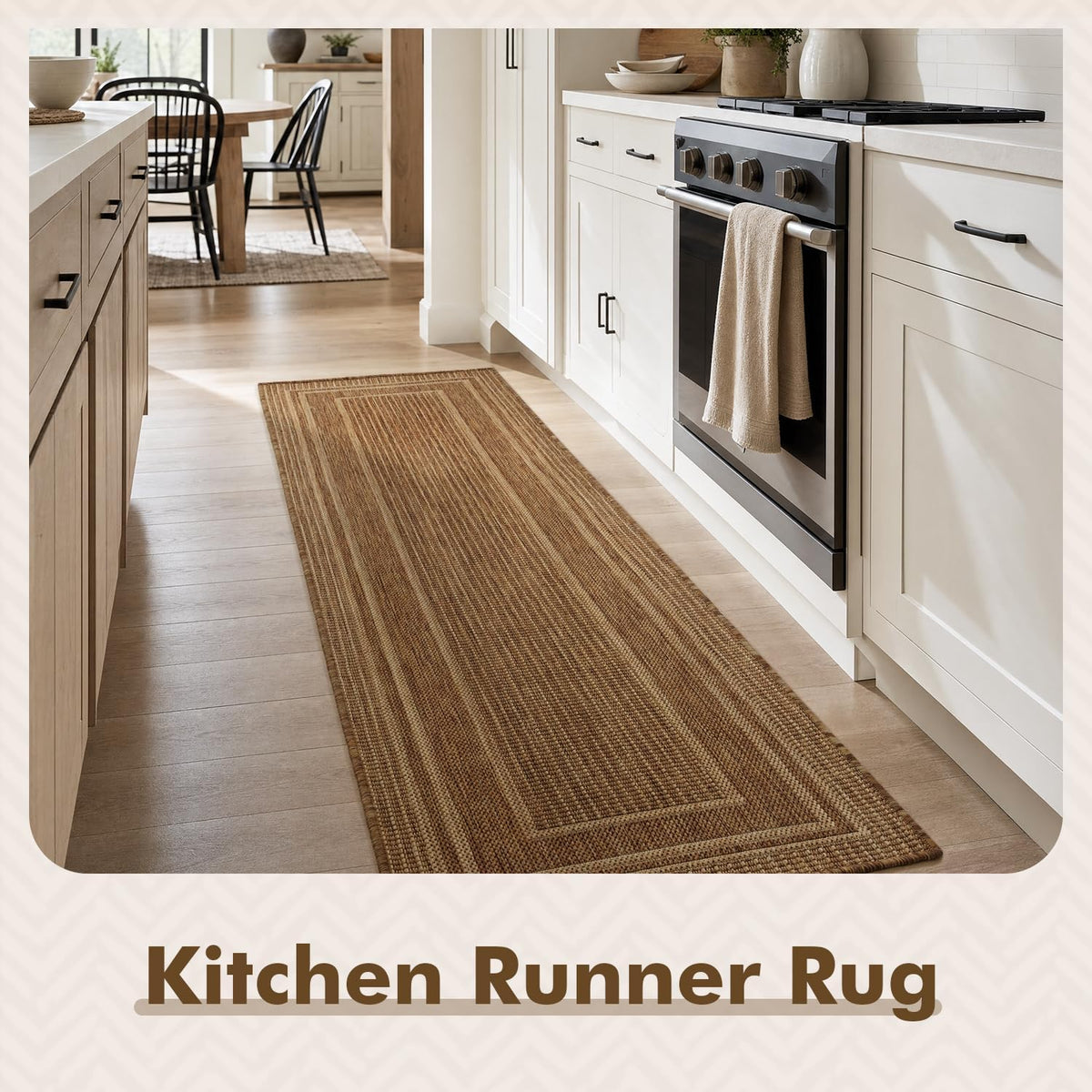Neutral Brown Polypropylene Runner Rug 2×8 Ft