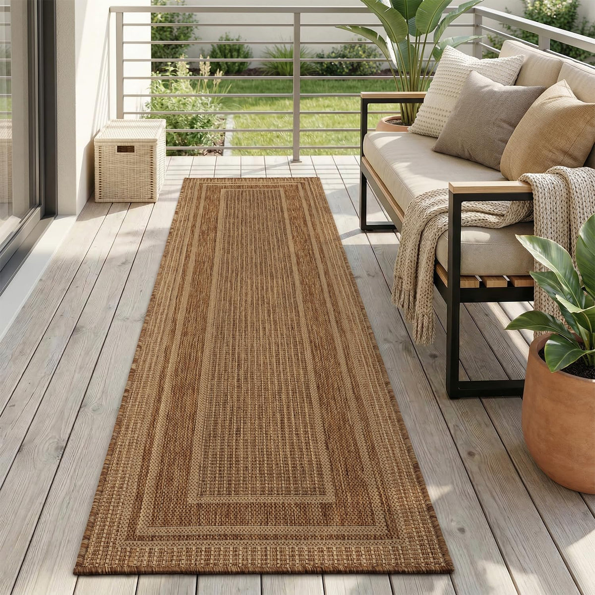 Neutral Brown Polypropylene Runner Rug 2×8 Ft