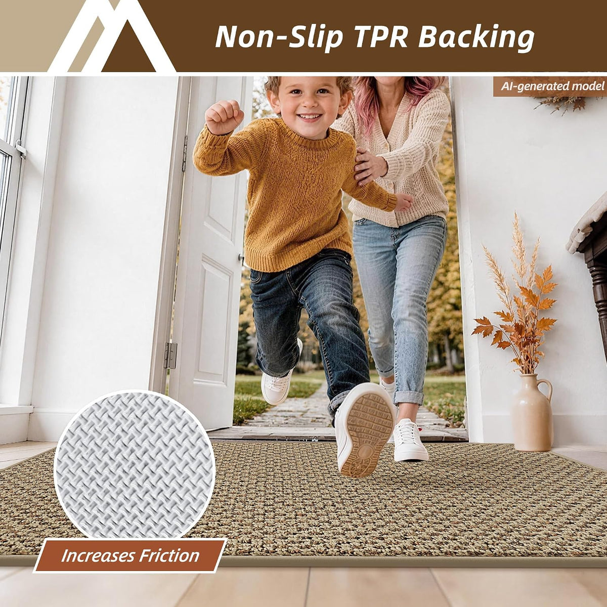 Beige Non‑Slip Entry Rug 17×30 Inch