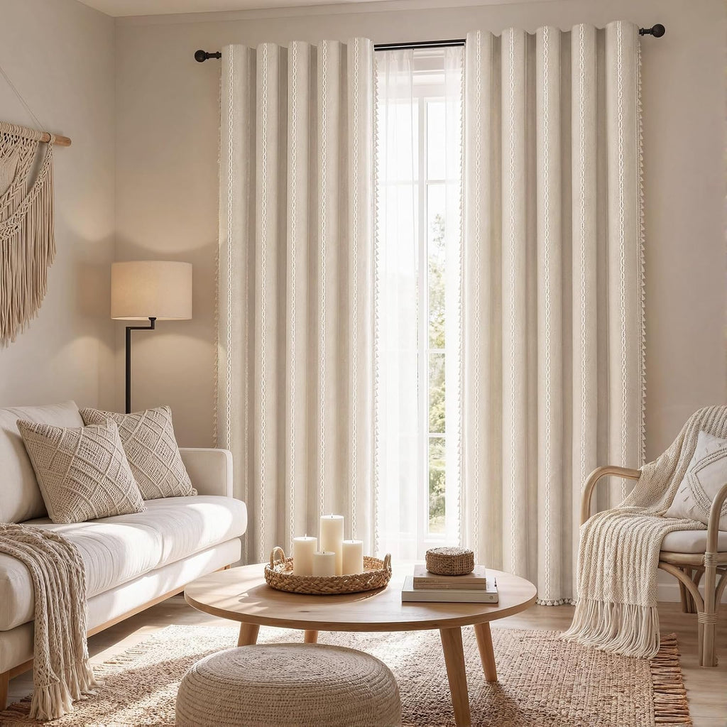 Linen‑Blend Blackout Curtains 84 Inch 2 Panels