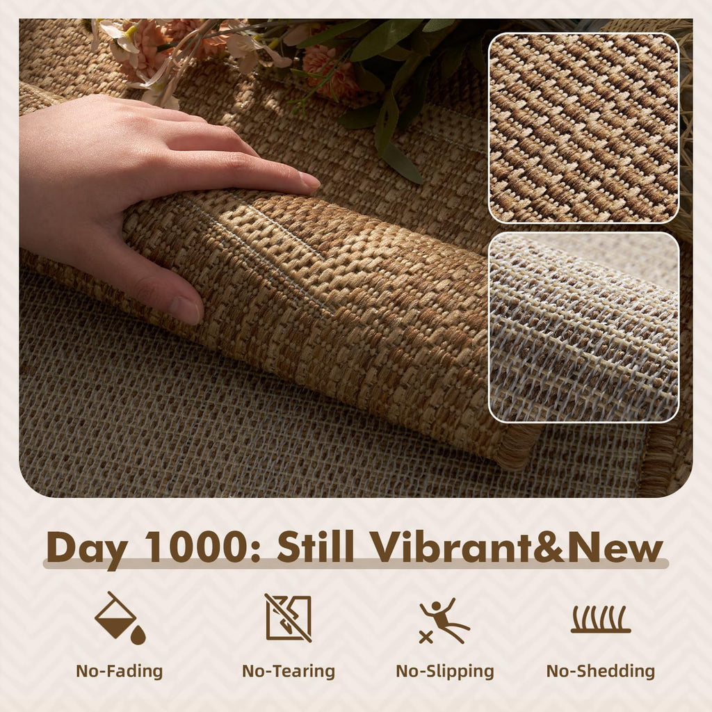 Neutral Brown Polypropylene Runner Rug 2×8 Ft