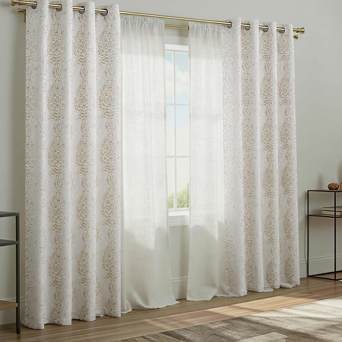 Damask Semi‑Blackout Curtains 84 Inch 2 Panels
