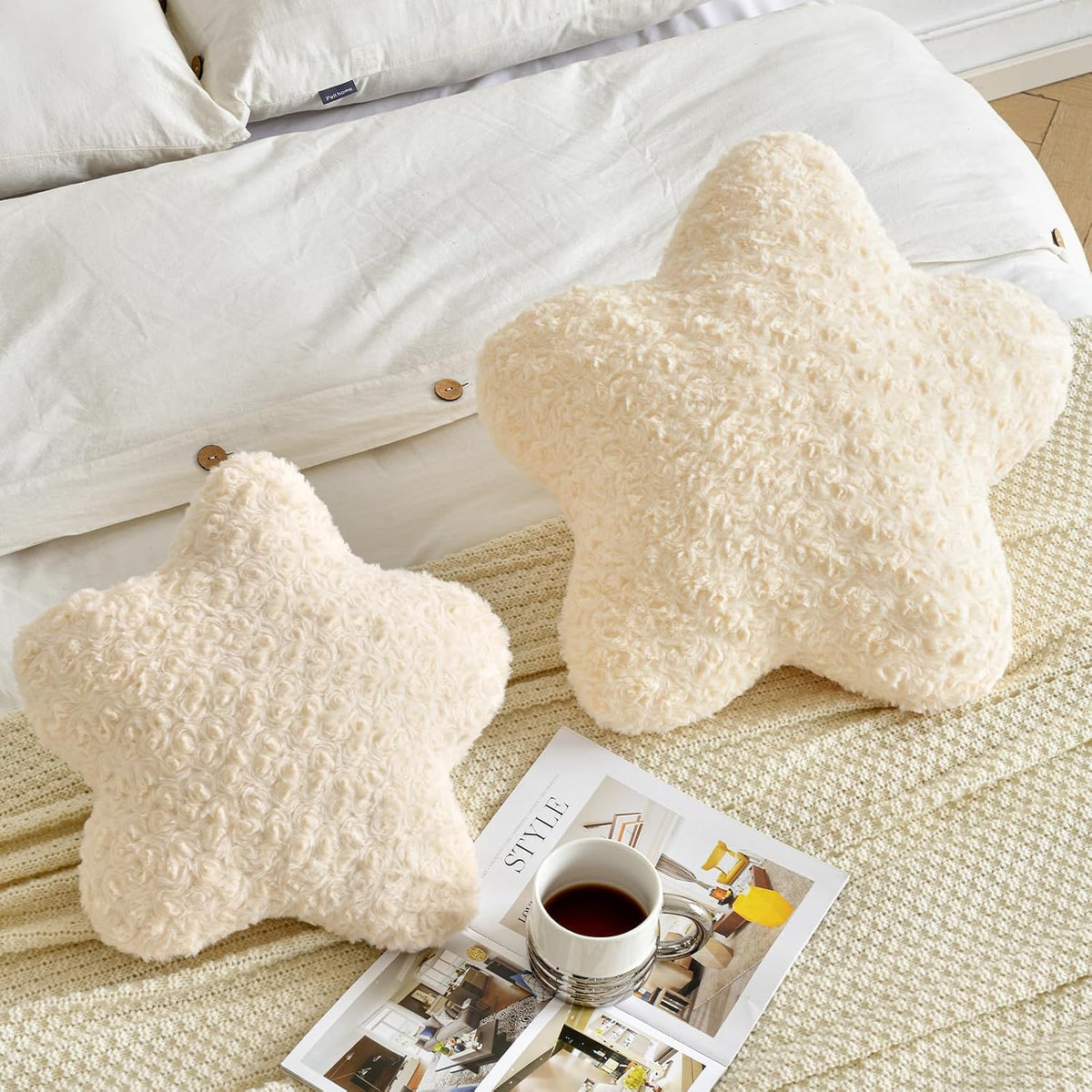 Beige Faux‑Fur Star Pillow 14.9"