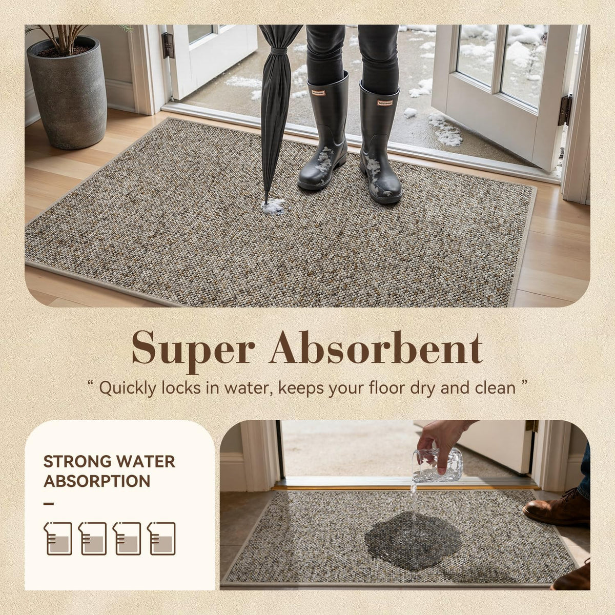 Grey‑Brown Non‑Slip Entry Mat 17×30 Inch