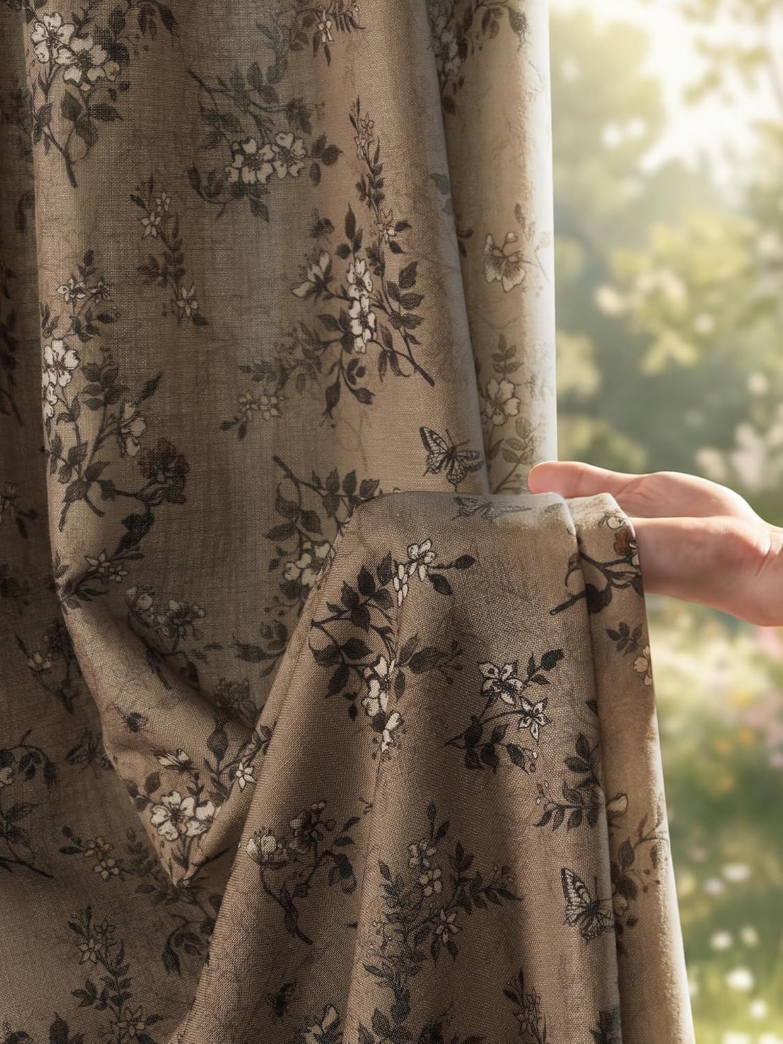 Floral Curtains 52×84 Inch Khaki 2 Panels