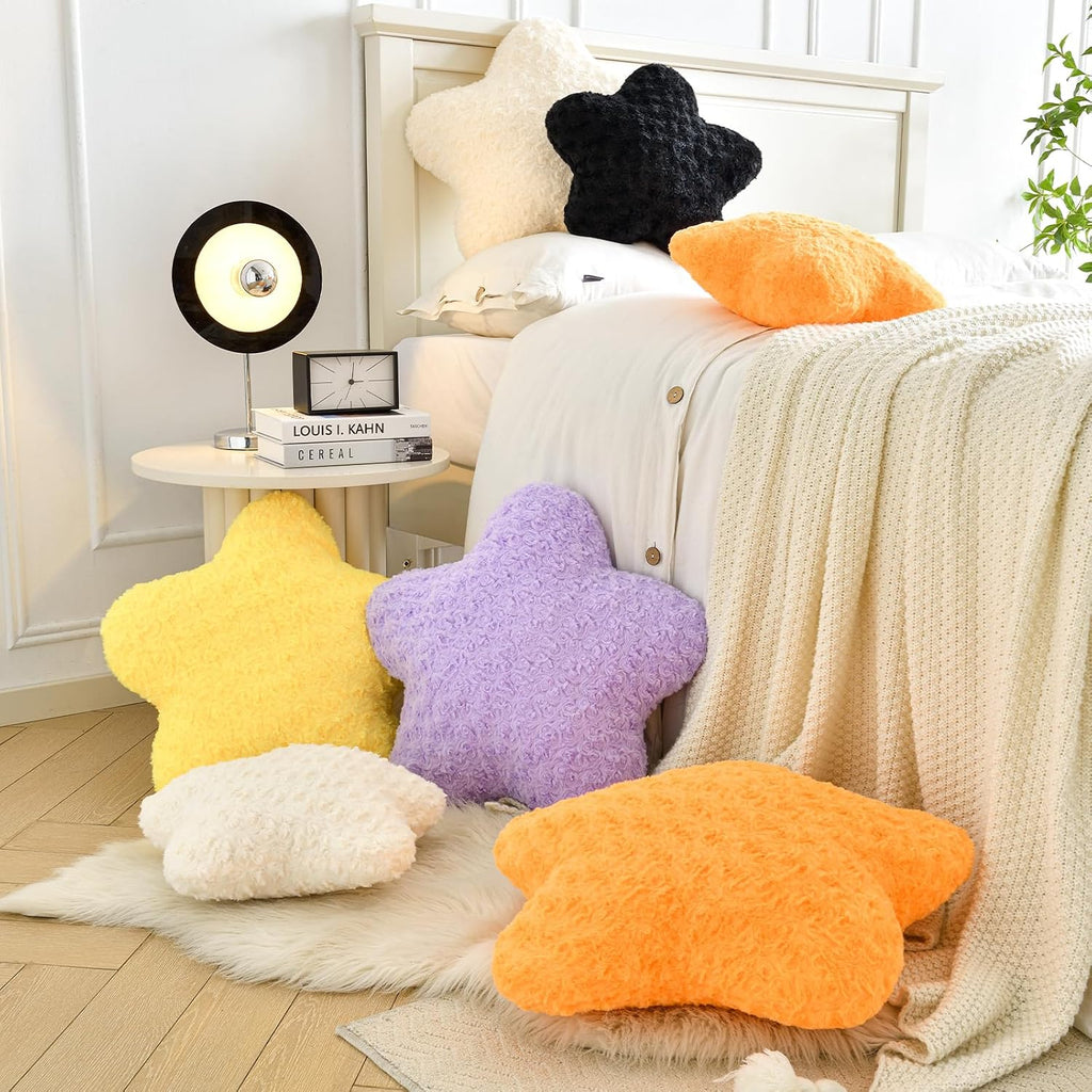 Beige Faux‑Fur Star Pillow 14.9"