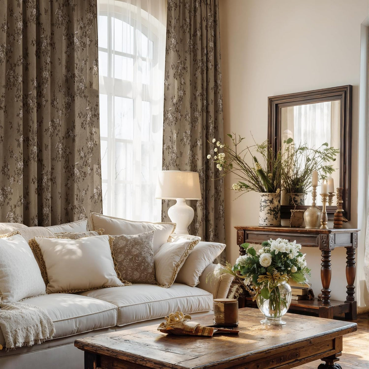 Print Linen Curtains 52×84 Inch 2 Panels