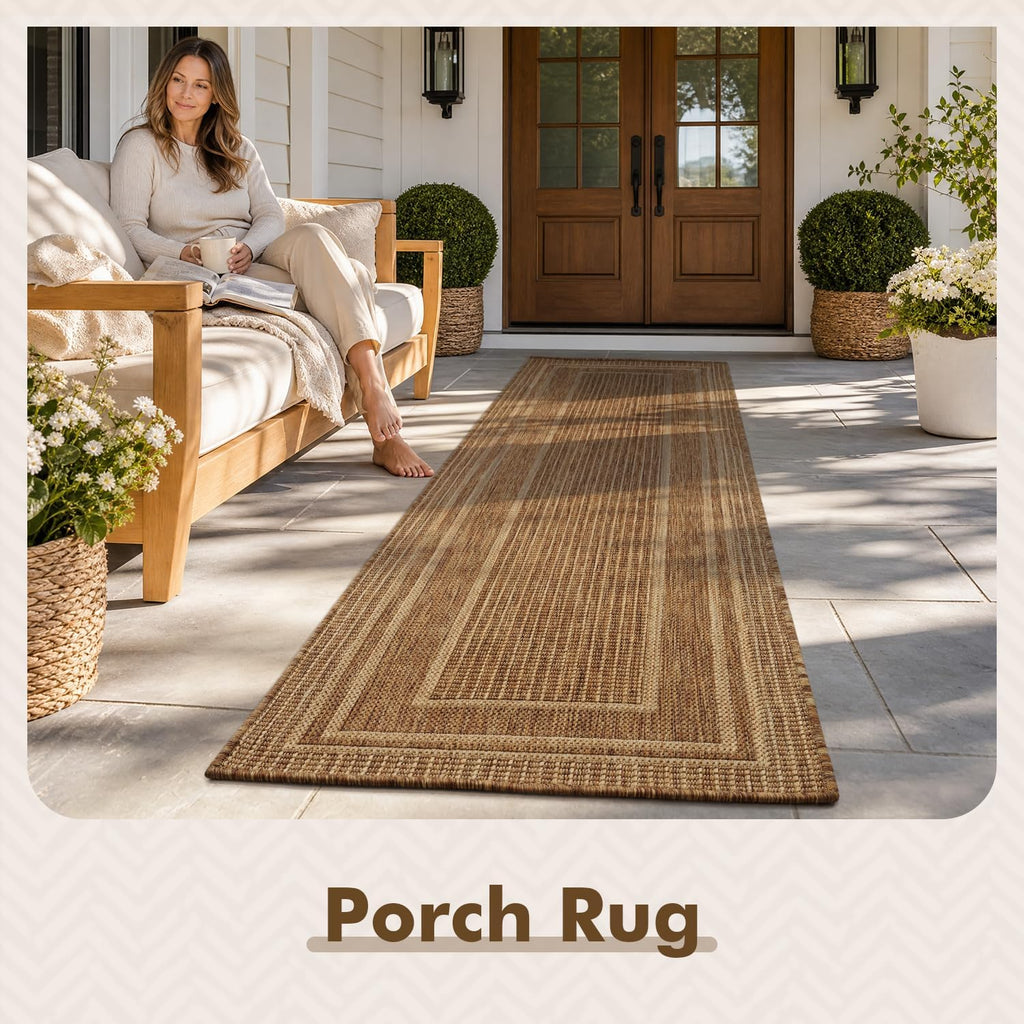 Neutral Brown Polypropylene Runner Rug 2×8 Ft