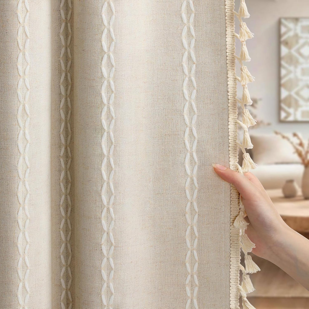 Linen‑Blend Blackout Curtains 84 Inch 2 Panels