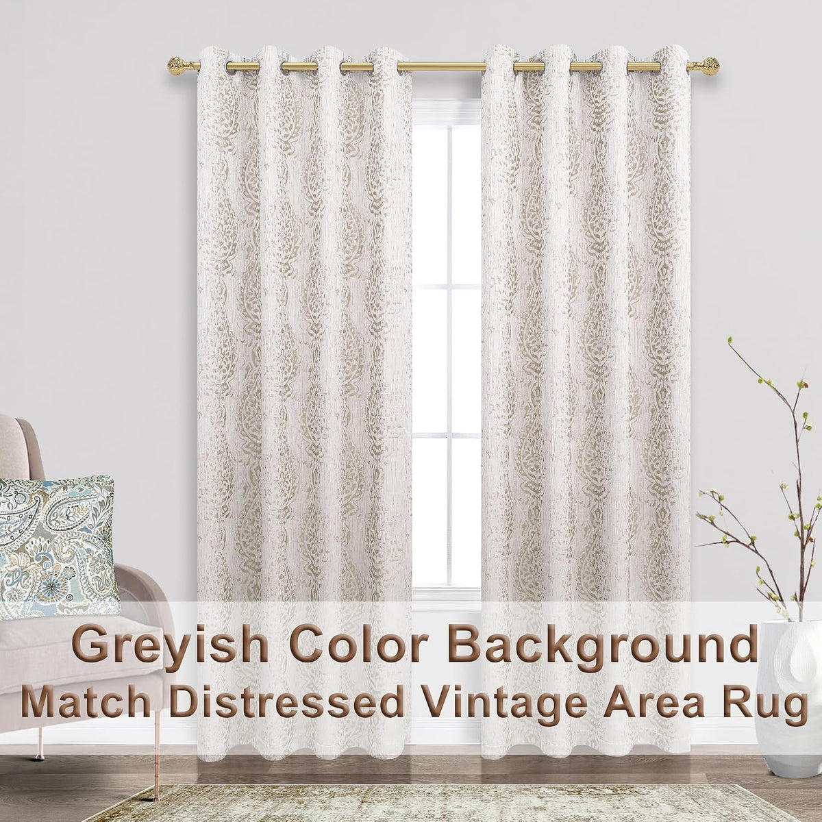 Damask Semi‑Blackout Curtains 84 Inch 2 Panels