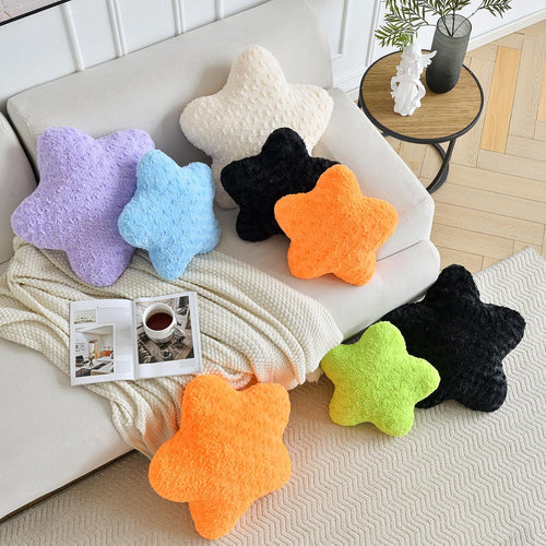 Beige Faux‑Fur Star Pillow 14.9"
