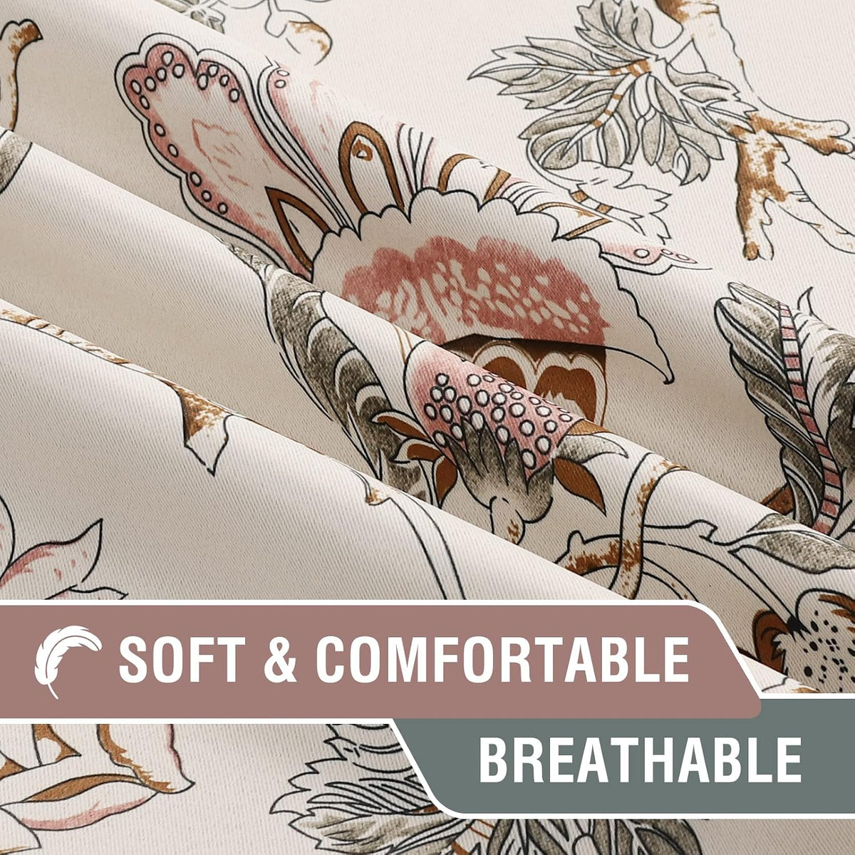 Brown Floral Blackout Curtains 84 Inch 2 Panels