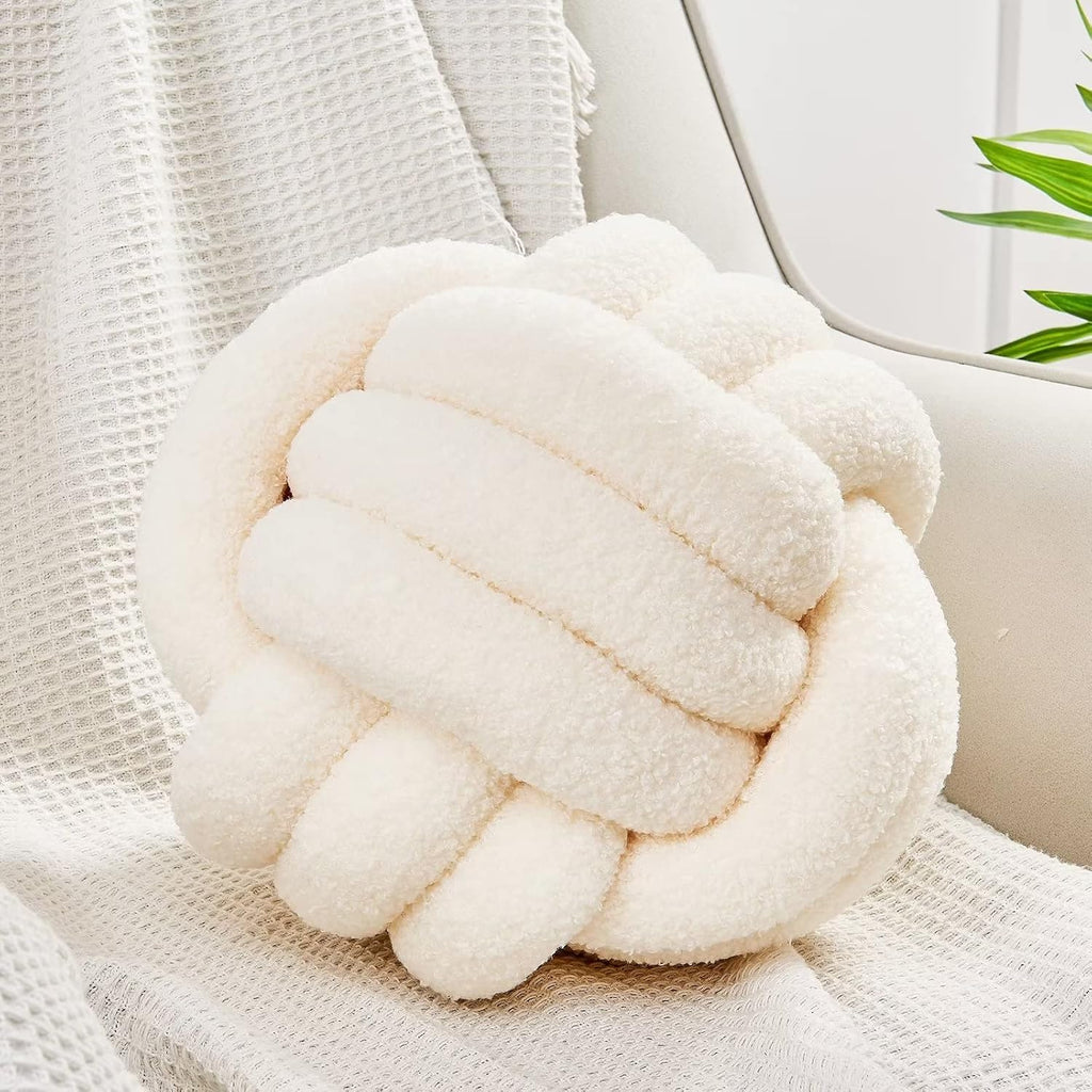 Ivory Knotted Ball Pillow 8.6 Inch