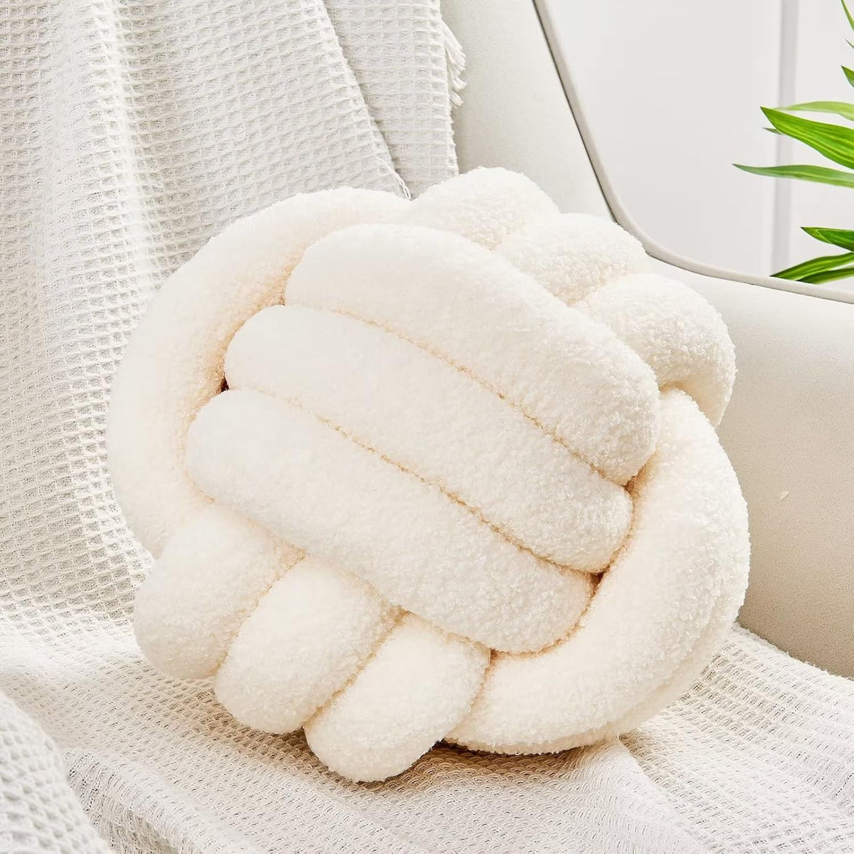 Ivory Knotted Ball Pillow 8.6 Inch