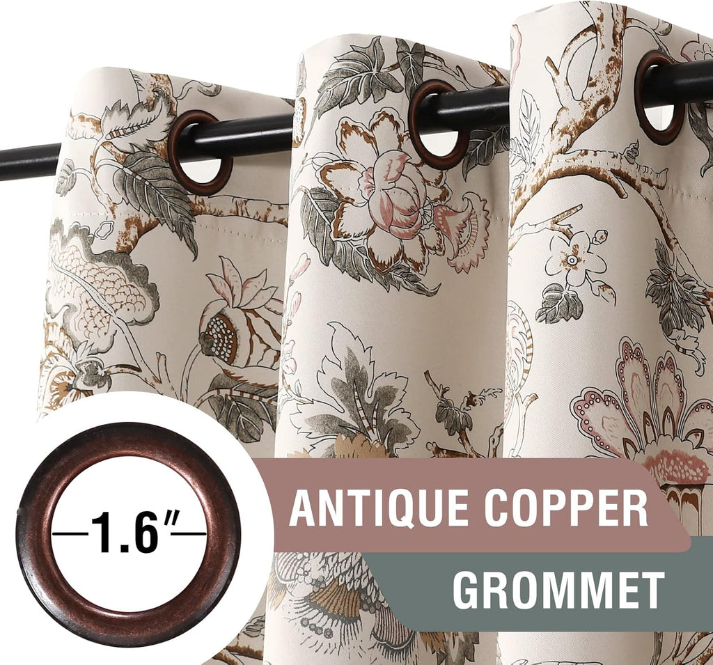 Brown Floral Blackout Curtains 84 Inch 2 Panels