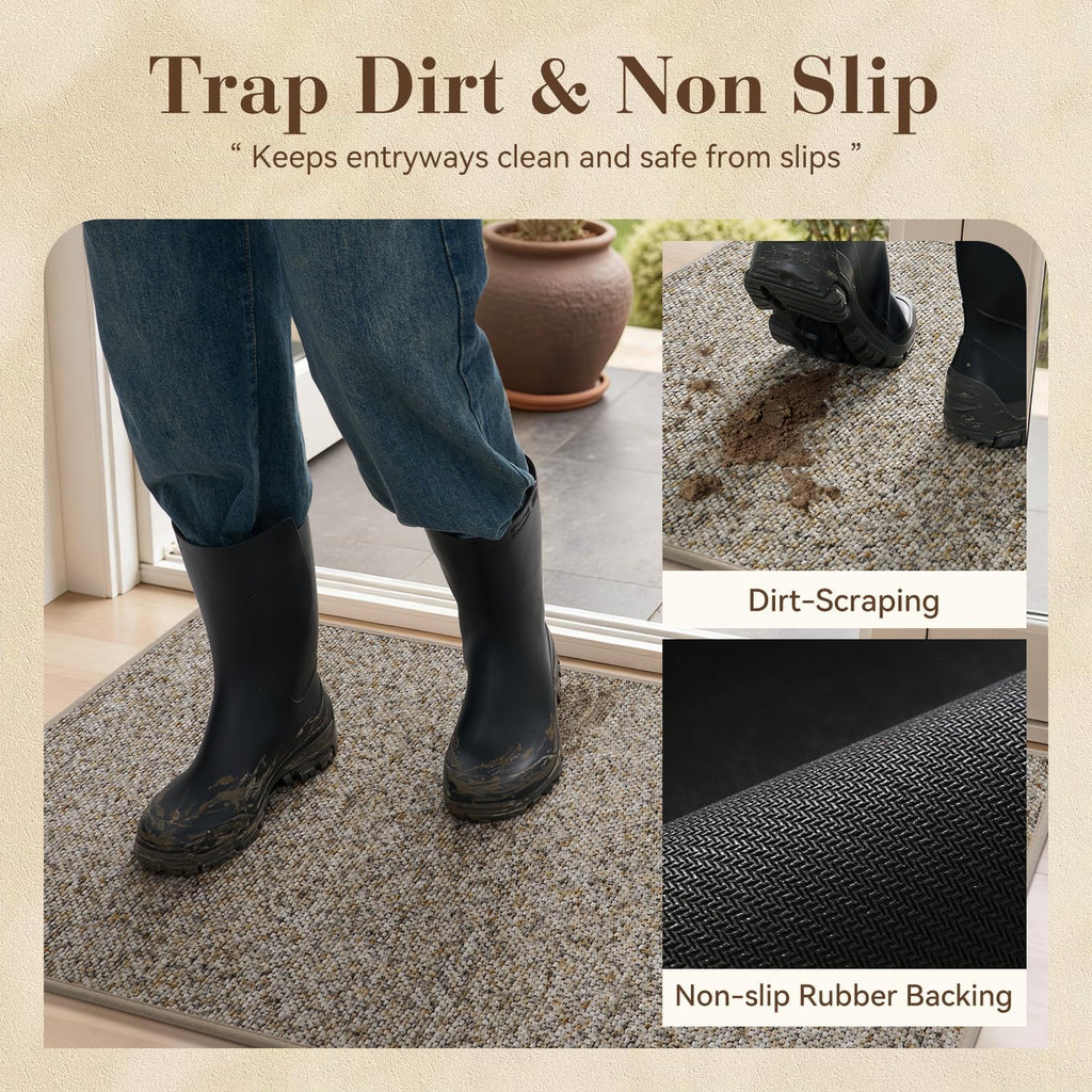 Grey‑Brown Non‑Slip Entry Mat 17×30 Inch
