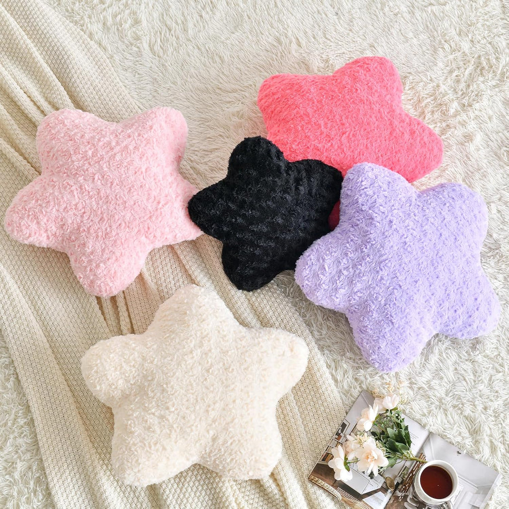 Beige Faux‑Fur Star Pillow 14.9"