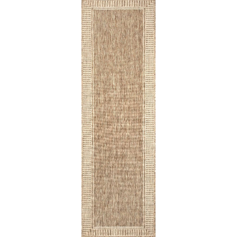 Light Brown‑Ivory Border Runner Rug 2×8 Ft
