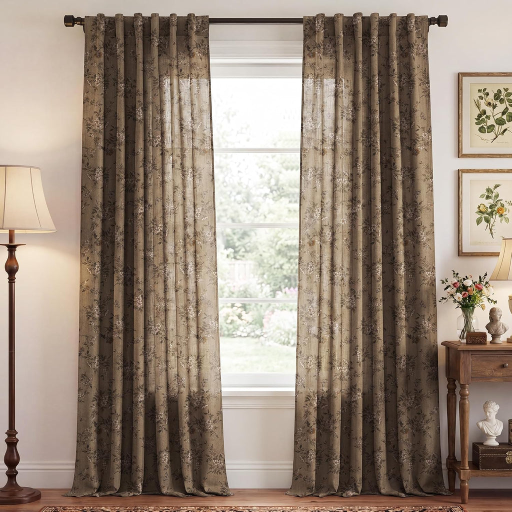 Floral Curtains 52×84 Inch Khaki 2 Panels