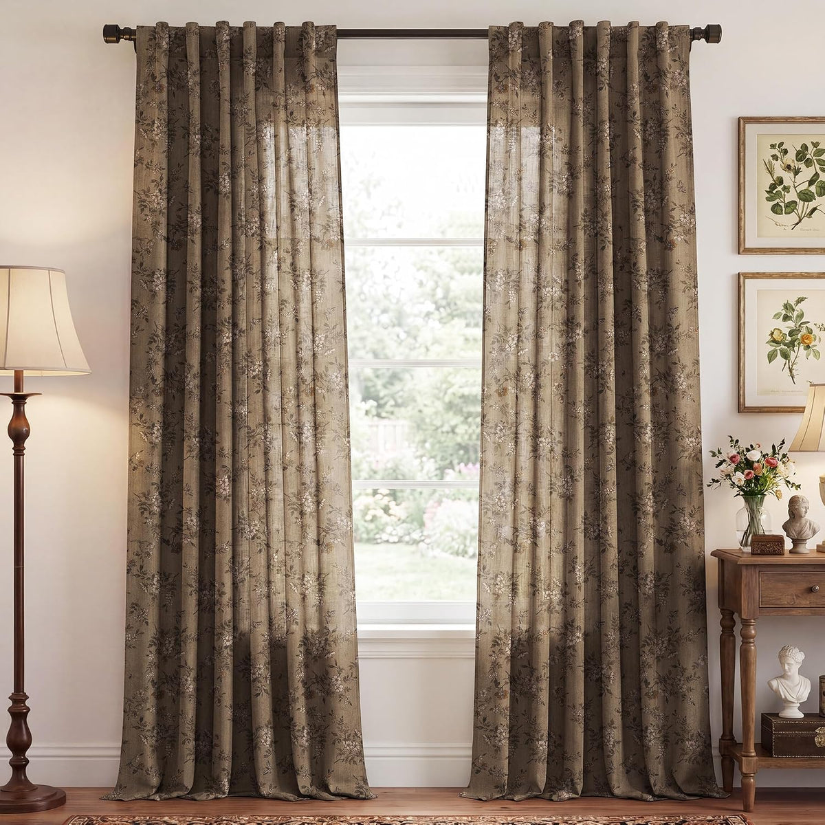Floral Curtains 52×84 Inch Khaki 2 Panels
