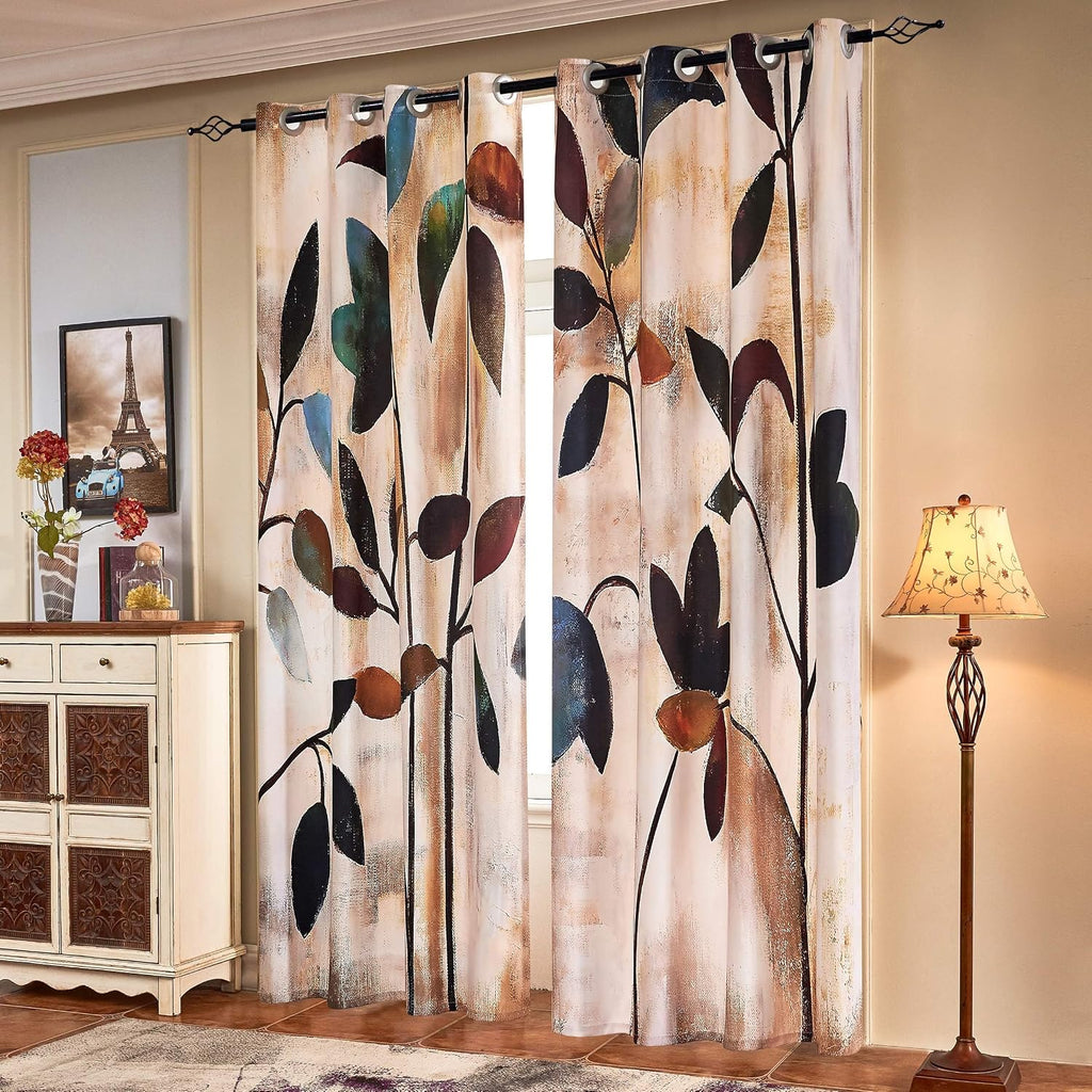 Leaf Floral Curtains 84 Inch 2 Panels