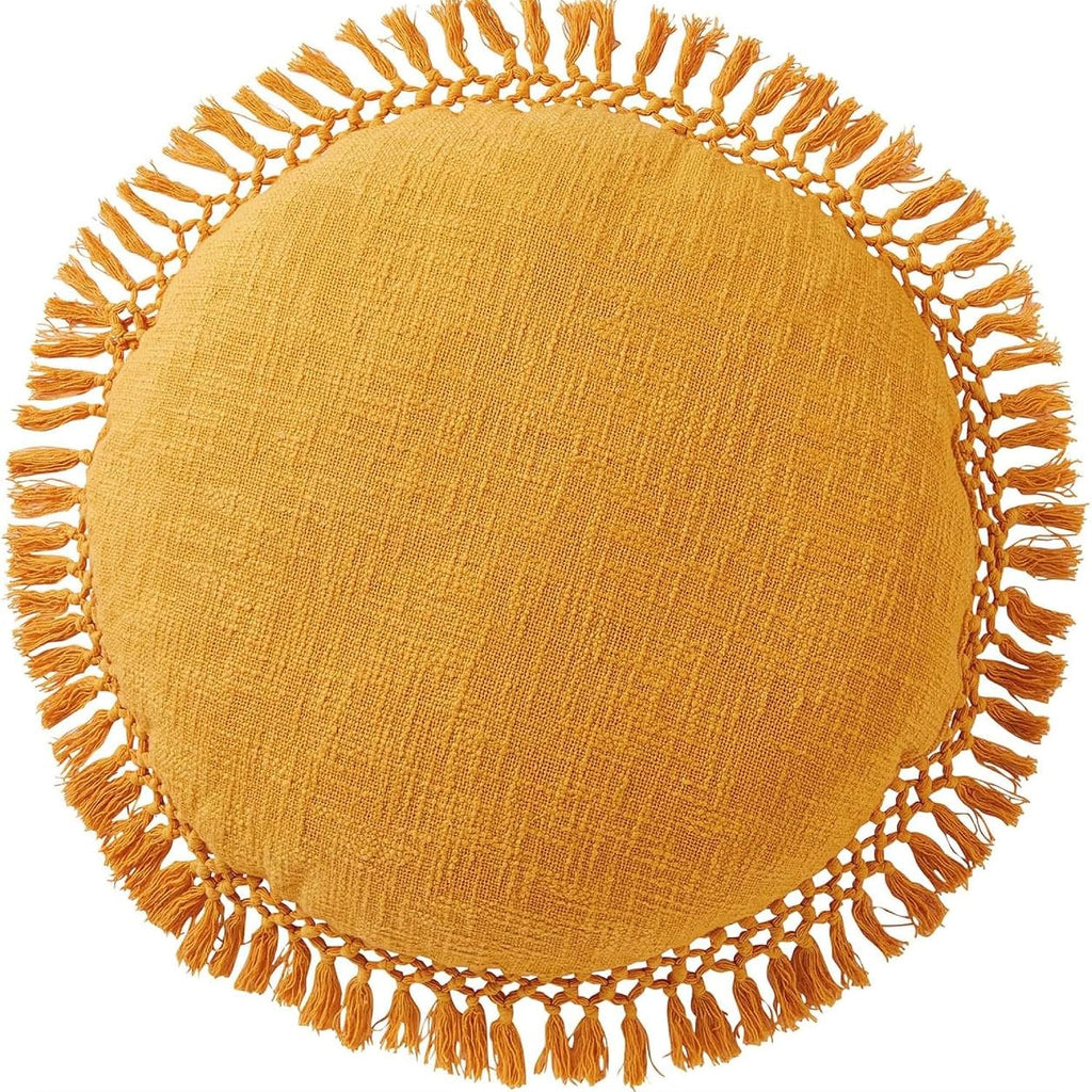 Yellow Tufted Medallion Round Pillow 20×20 Inch