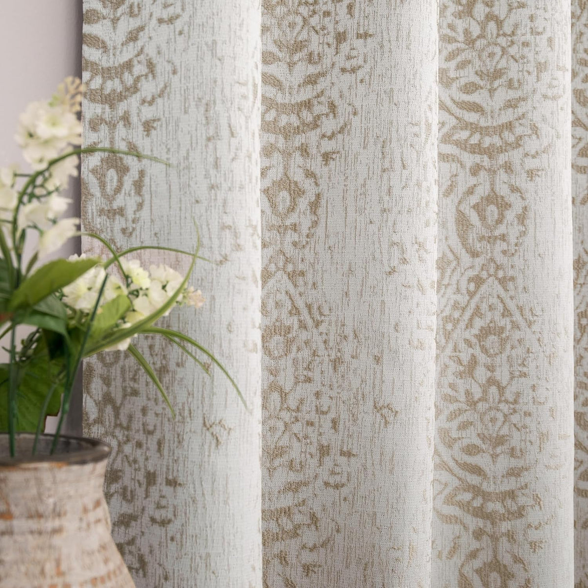 Damask Semi‑Blackout Curtains 84 Inch 2 Panels
