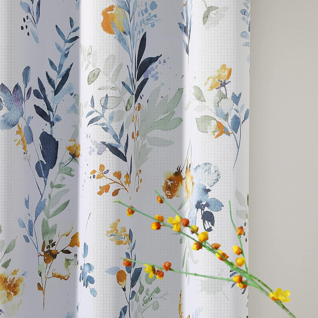 Floral Blackout Curtains 84 Inch 2 Panels Yellow‑Blue