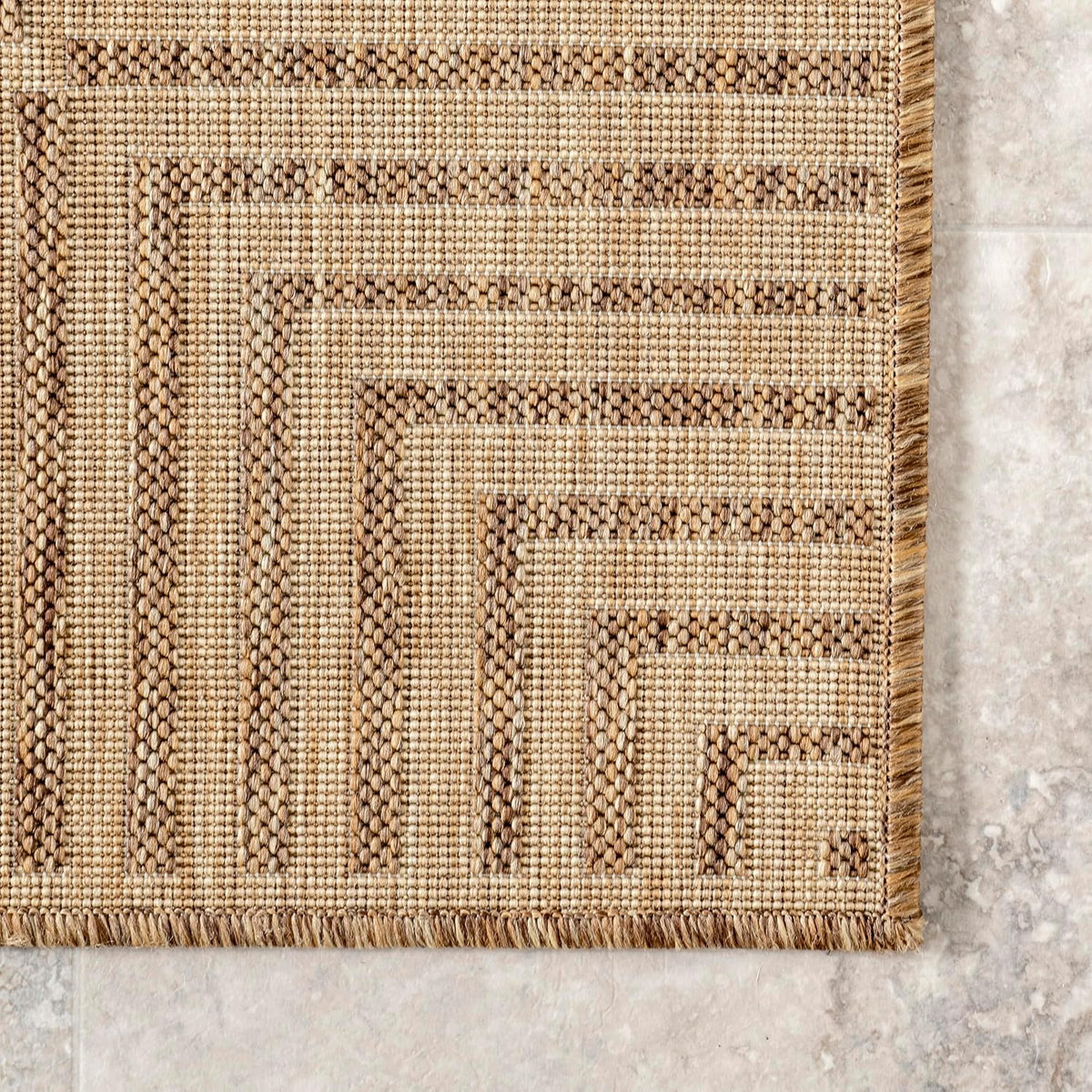 Light Brown‑Ivory Border Runner Rug 2×8 Ft