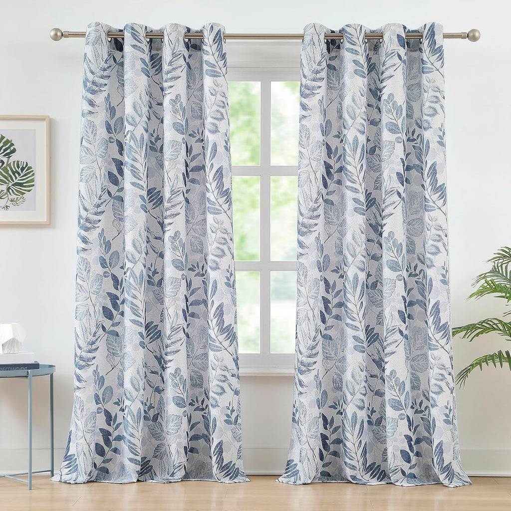 Blue‑Leaf Light‑Filtering Curtains 55×84 Inch 2 Panels