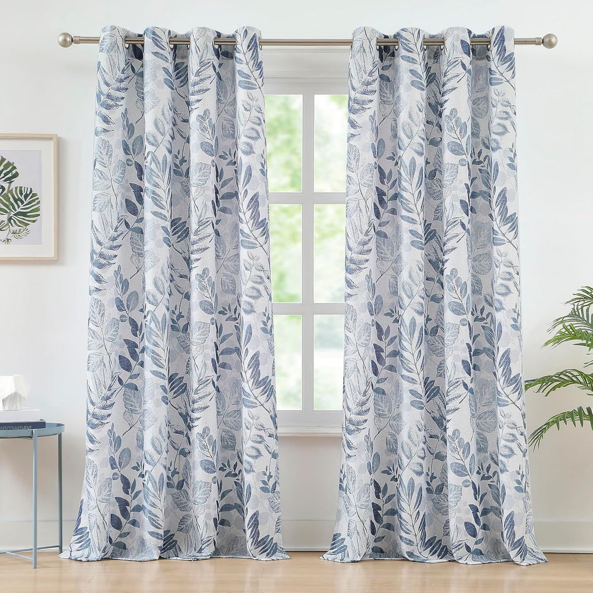 Blue‑Leaf Light‑Filtering Curtains 55×84 Inch 2 Panels